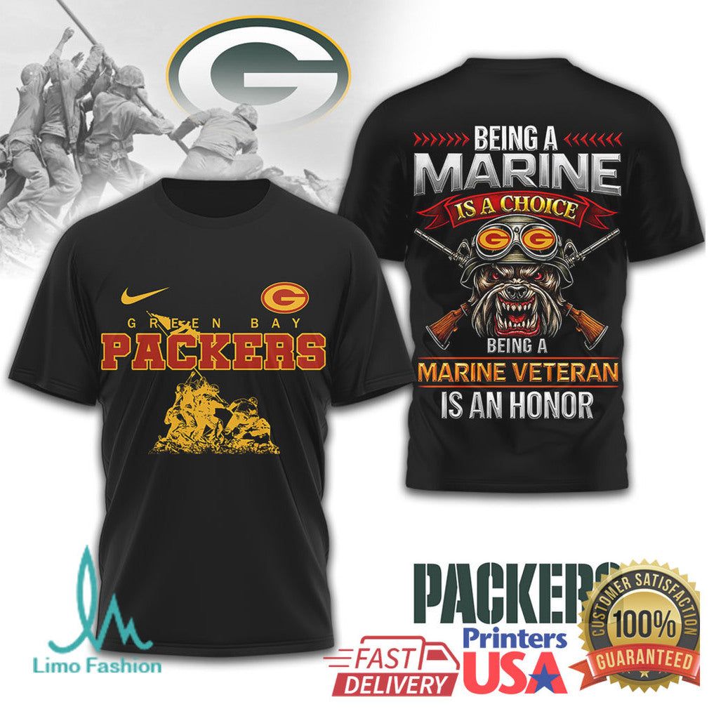 Green Bay Packers Marine Corps Veteran “Being A Marine Is A Choice” T Shirt - Limotees LLC