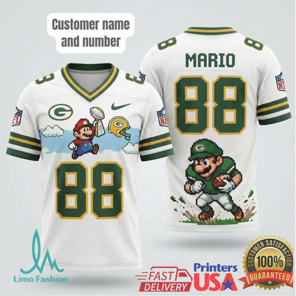 Green Bay Packers Mario 88 Custom Name Pixel Art NFL Football T Shirt - Limotees LLC
