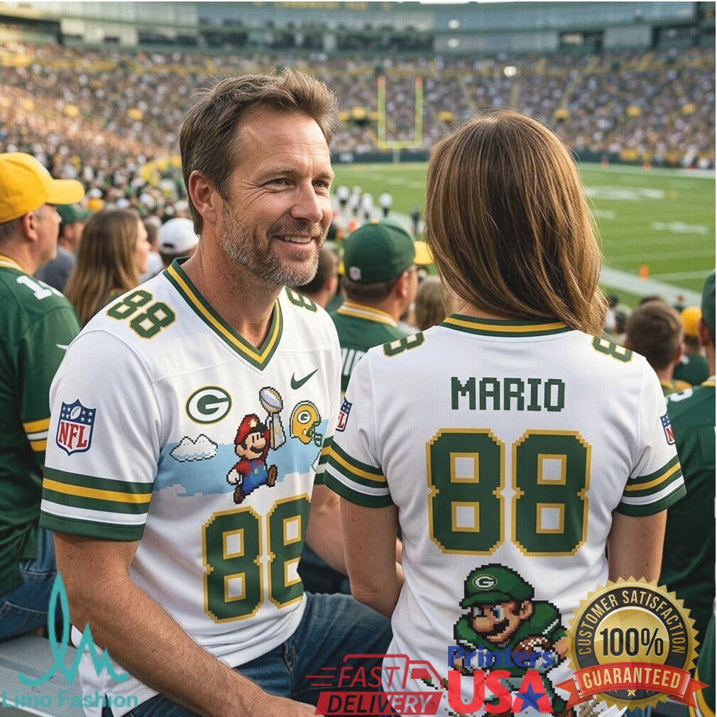 Green Bay Packers Mario 88 Custom Name Pixel Art NFL Football T Shirt - Limotees LLC
