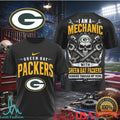 Green Bay Packers Mechanic Skull Pistons T Shirt - Limotees LLC