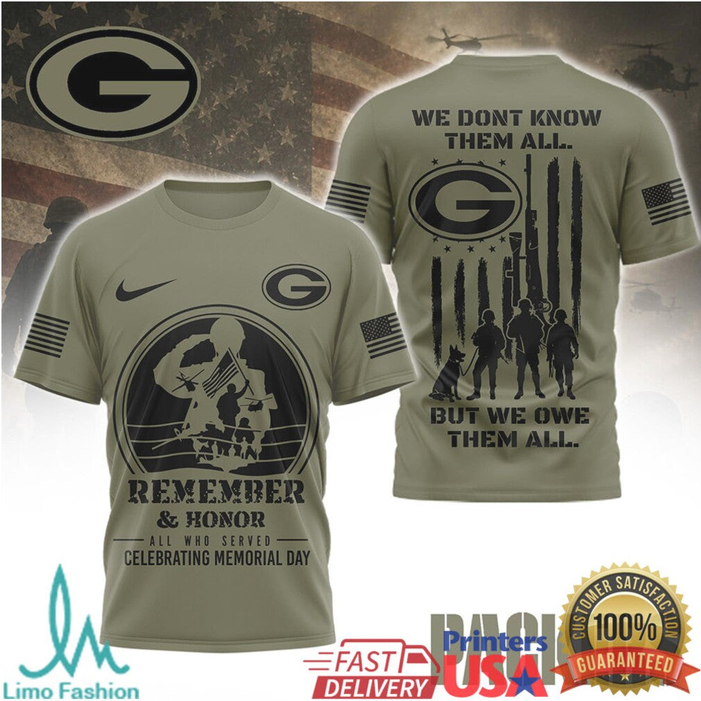 Green Bay Packers Memorial Day T Shirt Packers Military Appreciation Graphic T Shirt - Limotees LLC