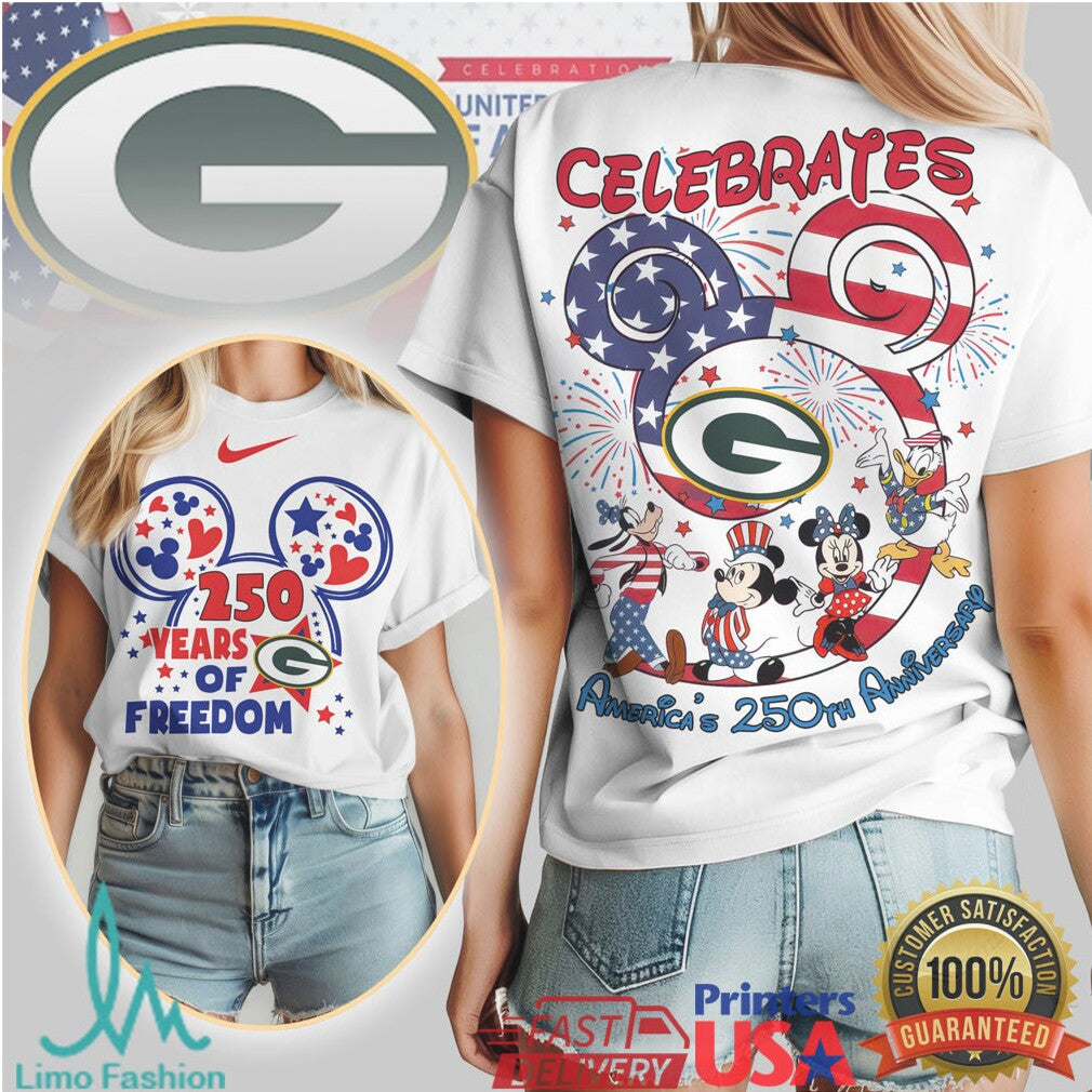 Green Bay Packers Mickey & Friends America's 250th Anniversary T Shirt - Limotees LLC
