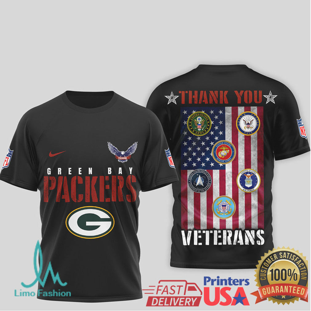 Green Bay Packers Military Appreciation “Thank You Veterans” 3D T Shirt - Limotees LLC