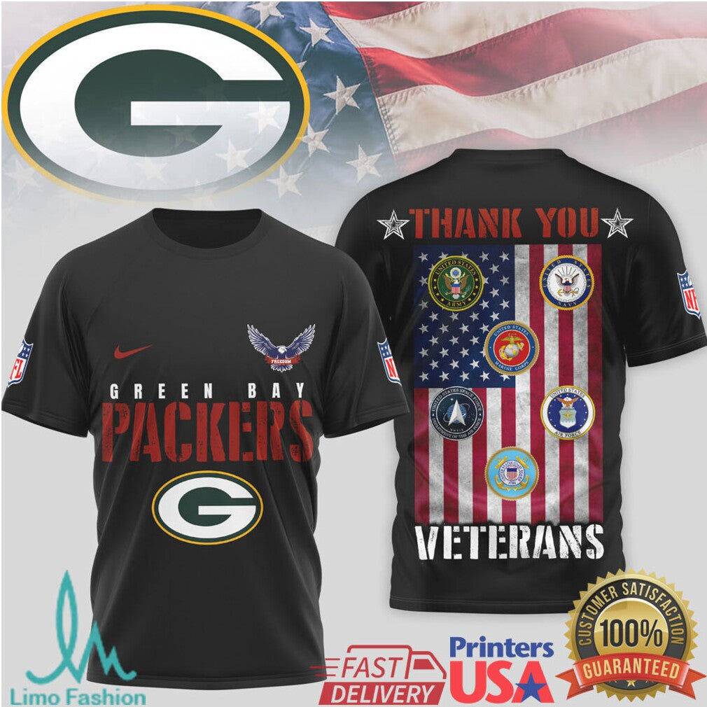 Green Bay Packers Military Appreciation “Thank You Veterans” 3D T Shirt - Limotees LLC