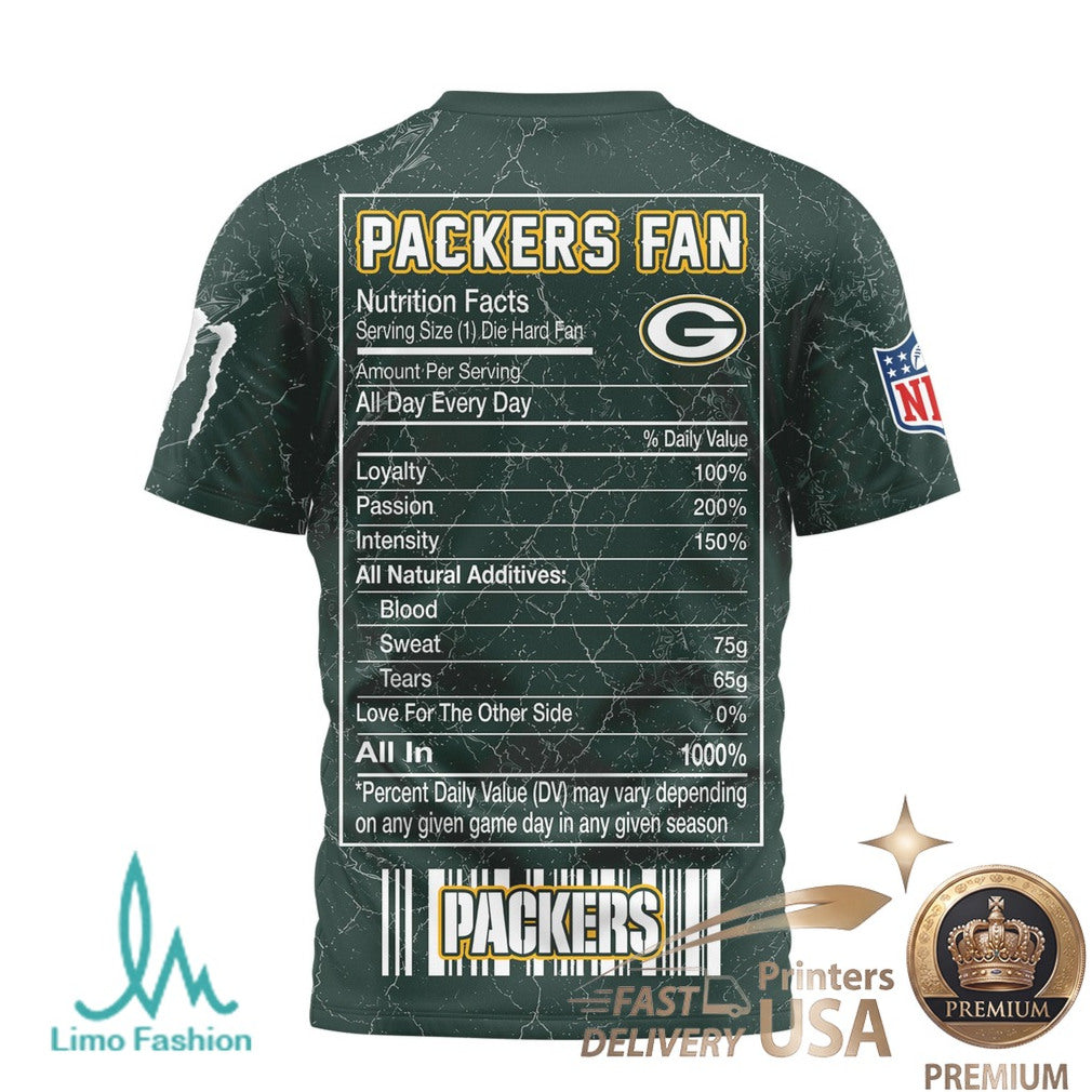 Green Bay Packers Monster Energy Fan Nutrition Facts T Shirt - Limotees LLC