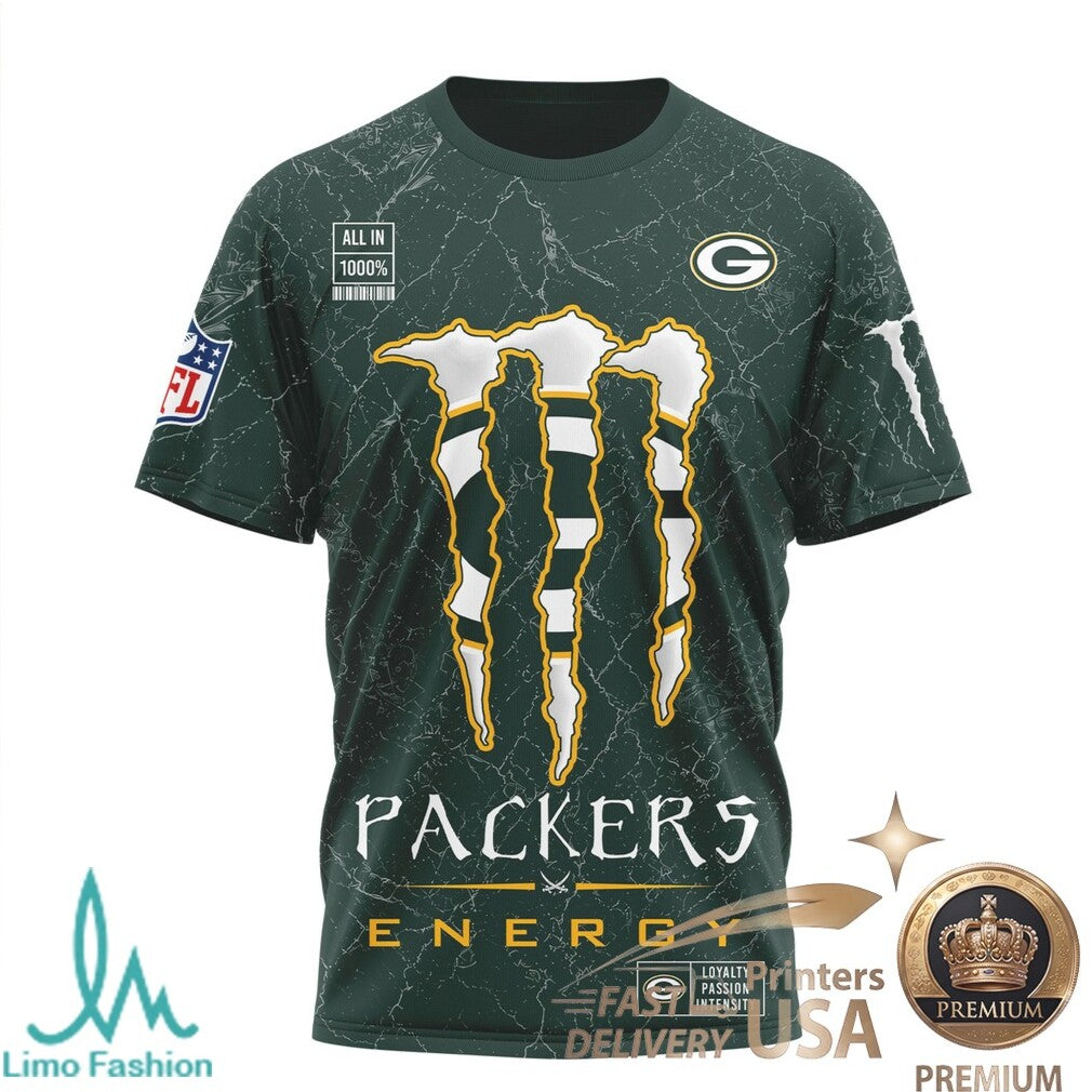 Green Bay Packers Monster Energy Fan Nutrition Facts T Shirt - Limotees LLC