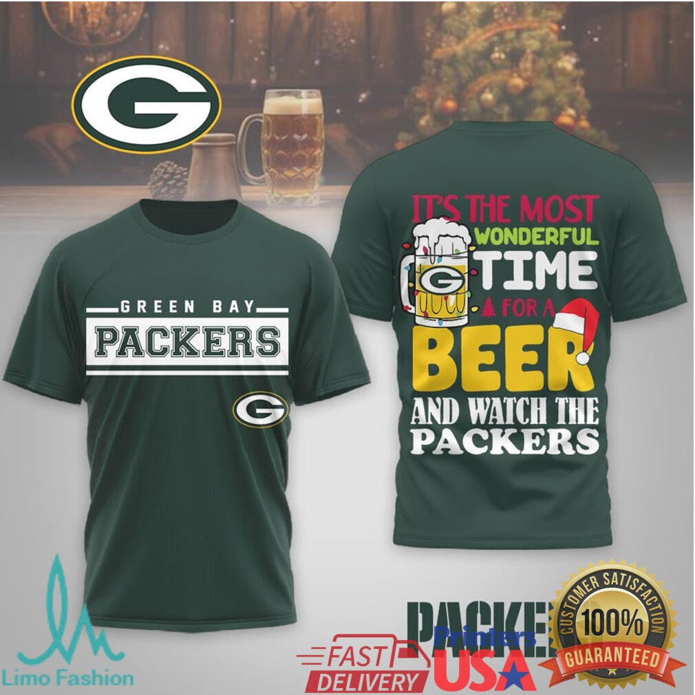Green Bay Packers “Most Wonderful Time For A Beer” Christmas T Shirt - Limotees LLC