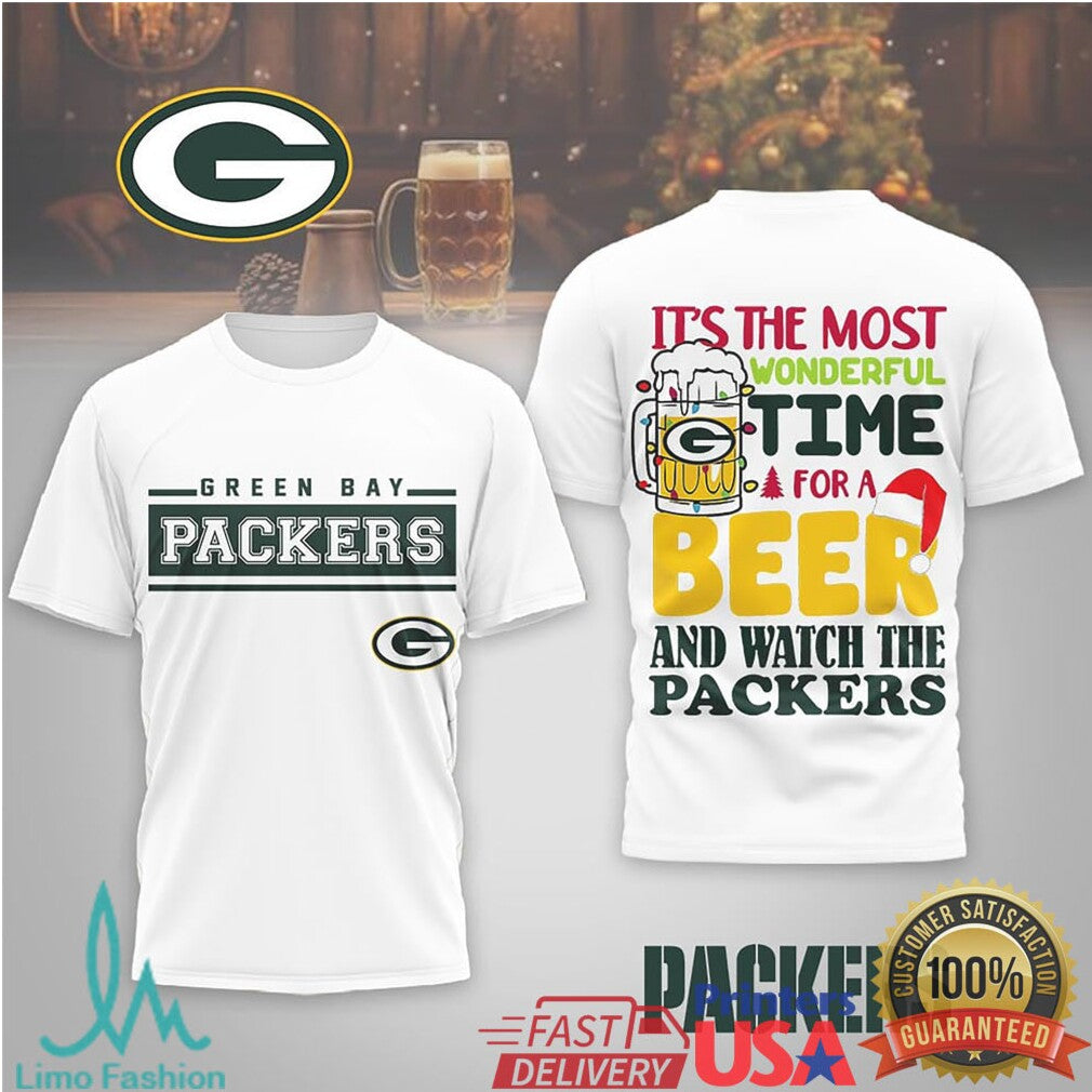 Green Bay Packers “Most Wonderful Time For A Beer” Christmas T Shirt - Limotees LLC