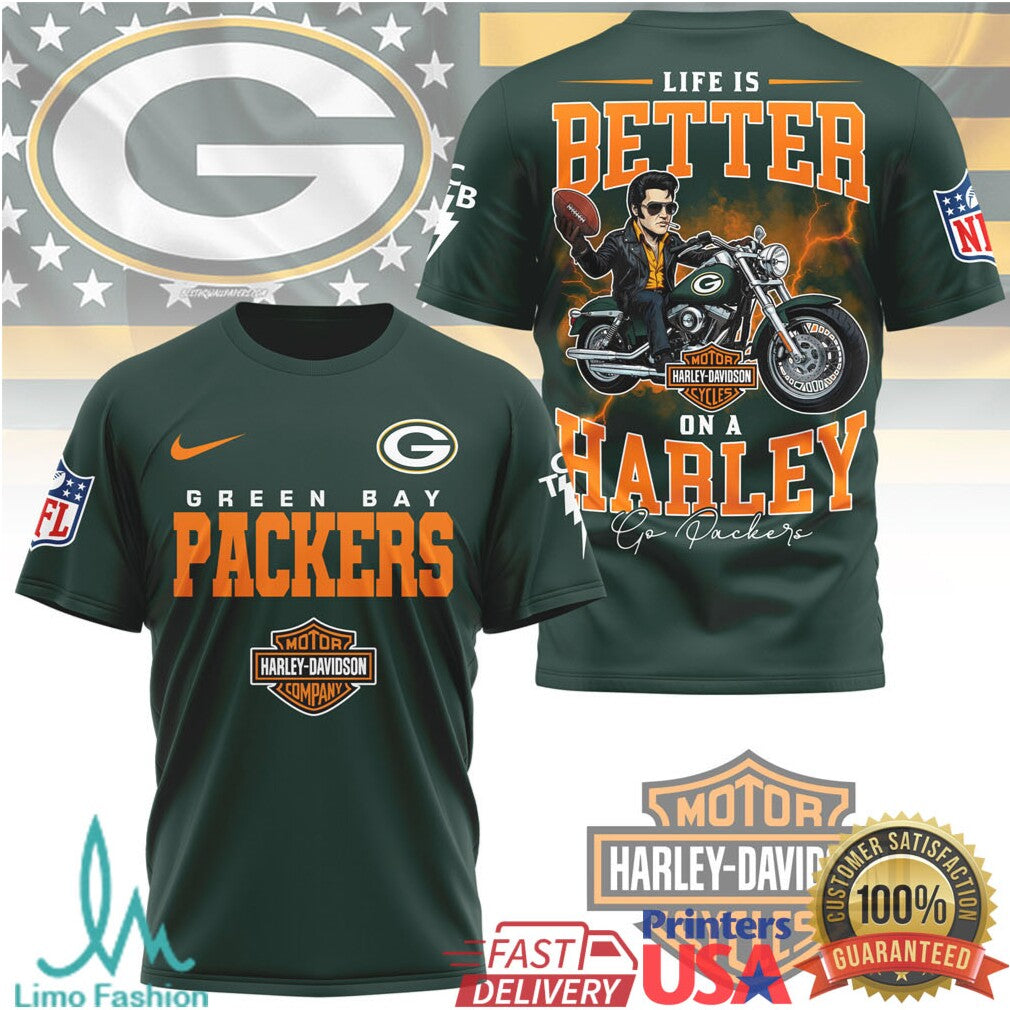 Green Bay Packers NFL x Harley Davidson Life Is Better On A Harley T Shirt - Limotees LLC
