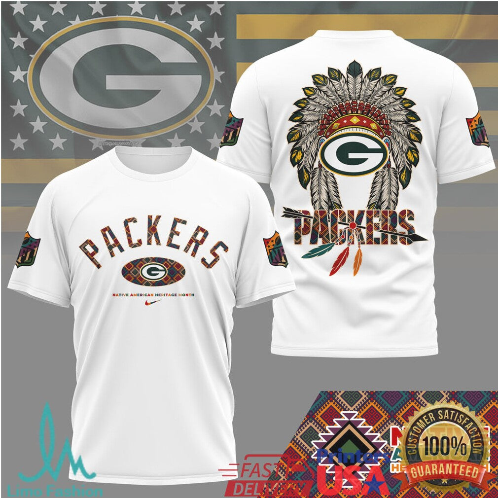 Green Bay Packers Native American Heritage Month T Shirt Headdress Logo - Limotees LLC
