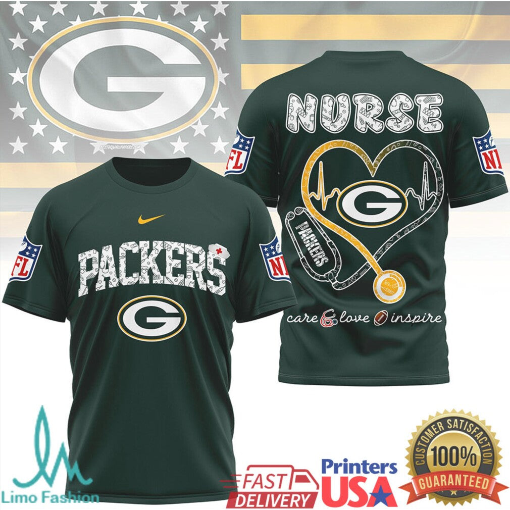 Green Bay Packers Nurse Heart Stethoscope NFL Fan Gift T Shirt - Limotees LLC