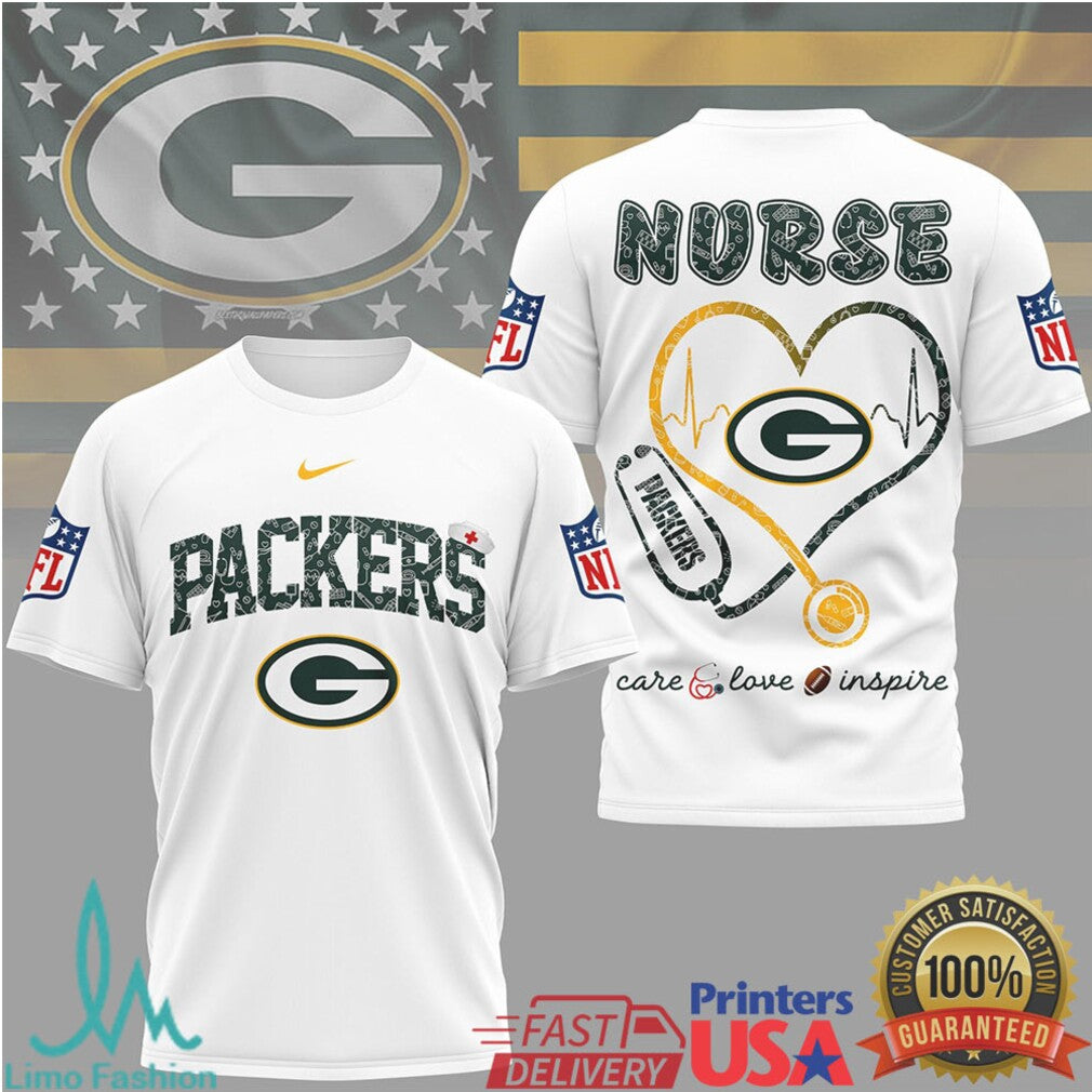 Green Bay Packers Nurse Heart Stethoscope NFL Fan Gift T Shirt - Limotees LLC