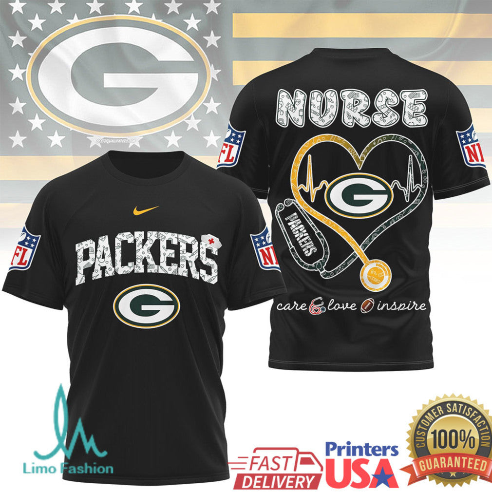 Green Bay Packers Nurse Heart Stethoscope NFL Fan Gift T Shirt - Limotees LLC