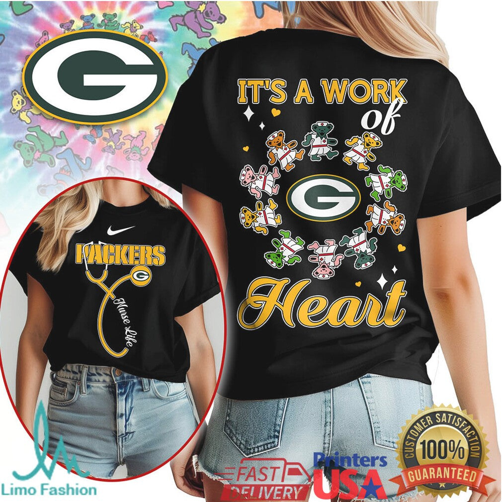 Green Bay Packers Nurse Shirt It's a Work of Heart Gameday Tee - Limotees LLC