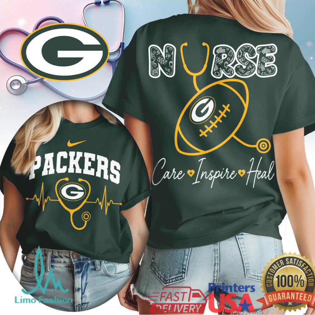 Green Bay Packers Nurse T Shirt NFL Team Stethoscope Medical Professional T Shirt - Limotees LLC