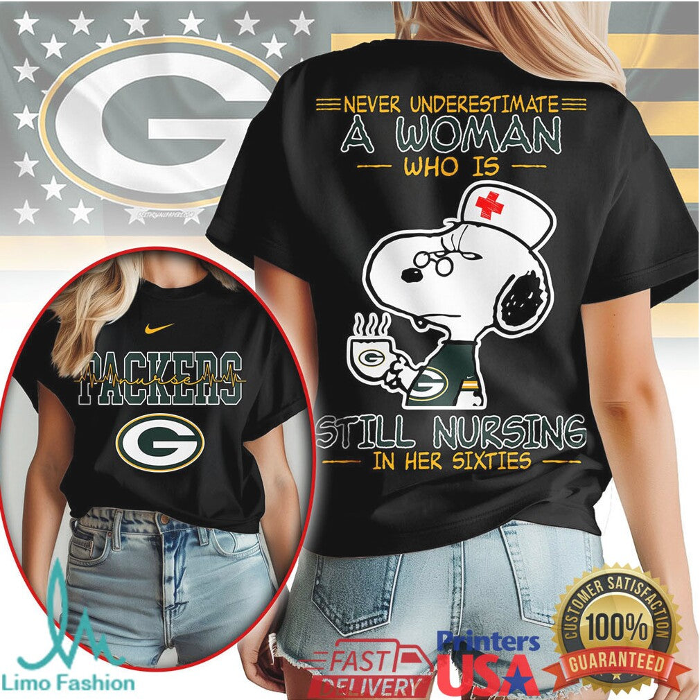 Green Bay Packers Nursing T Shirt Snoopy Never Underestimate A Woman Still Nursing T Shirt - Limotees LLC