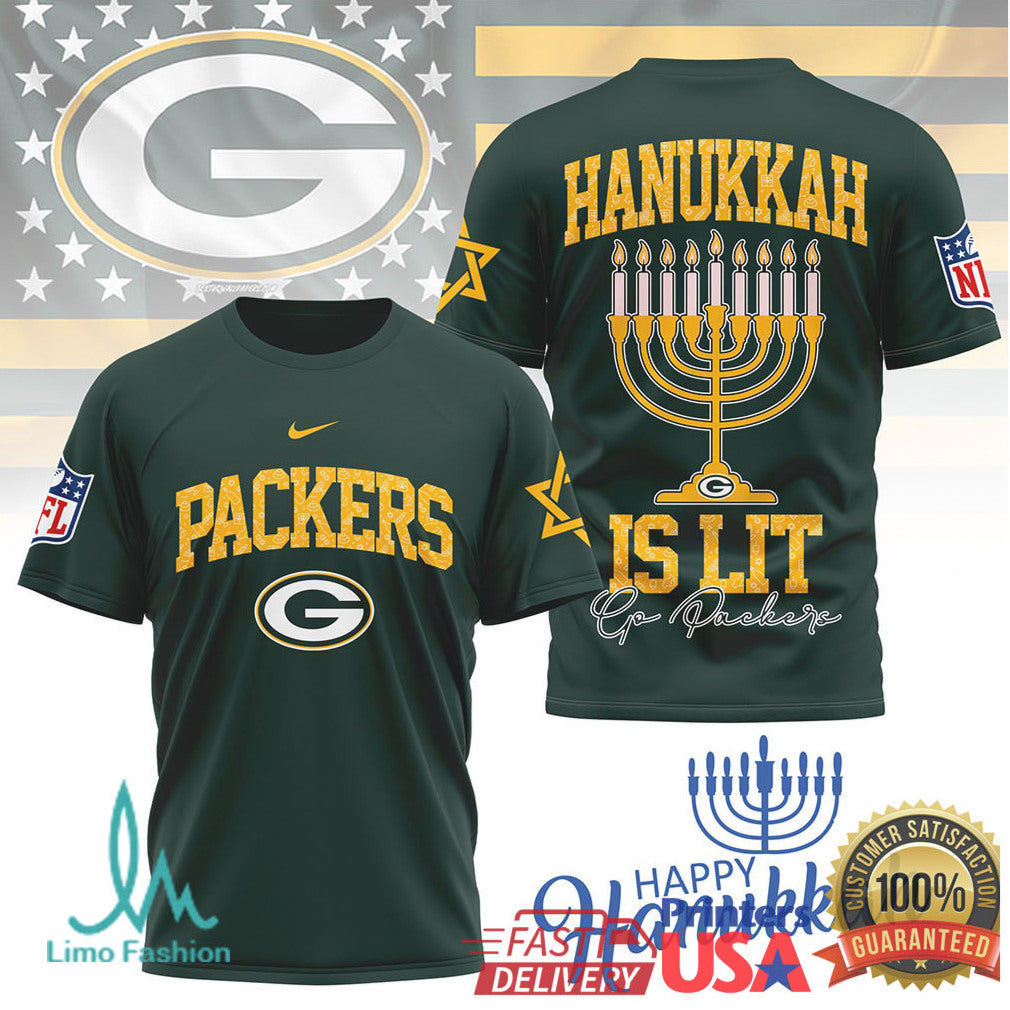 Green Bay Packers Official NFL Happy Hanukkah 3D Shirt - Limotees LLC