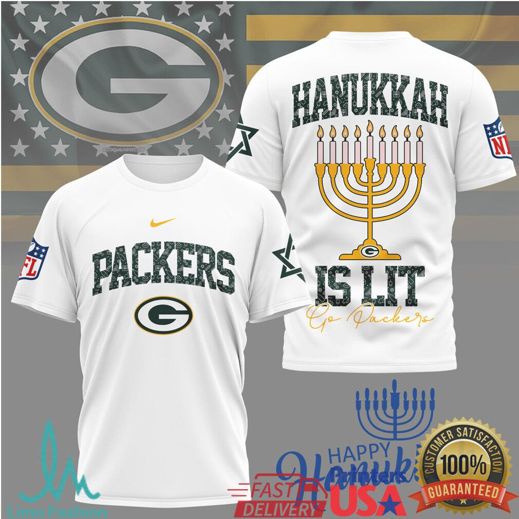Green Bay Packers Official NFL Happy Hanukkah 3D Shirt - Limotees LLC