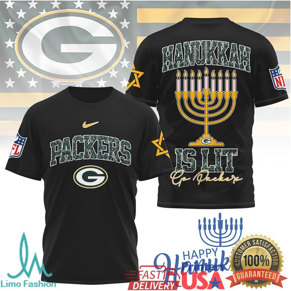 Green Bay Packers Official NFL Happy Hanukkah 3D Shirt - Limotees LLC