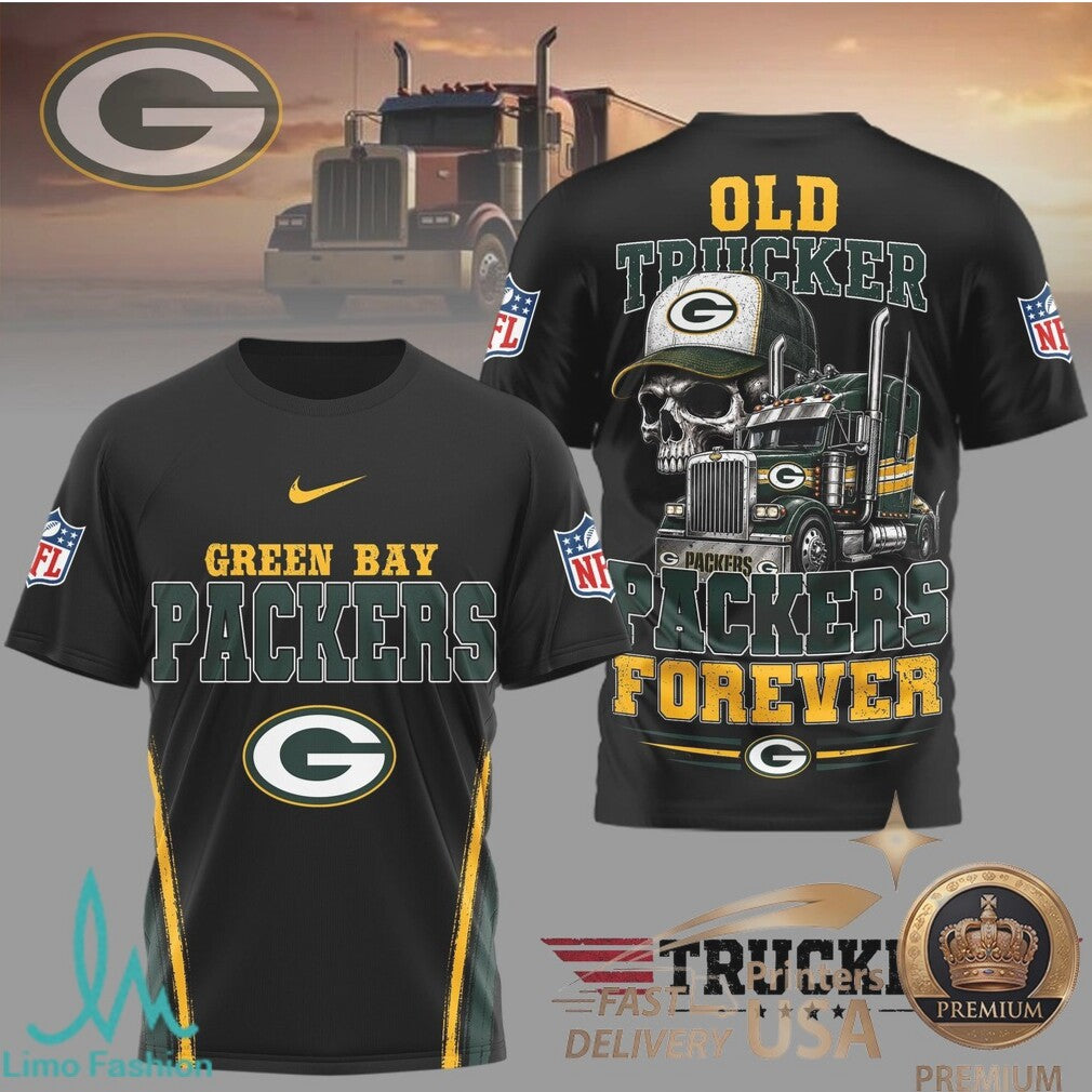 Green Bay Packers Old Trucker Skull Forever Graphic T Shirt - Limotees LLC