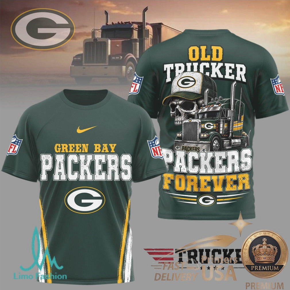 Green Bay Packers Old Trucker Skull Forever Graphic T Shirt - Limotees LLC