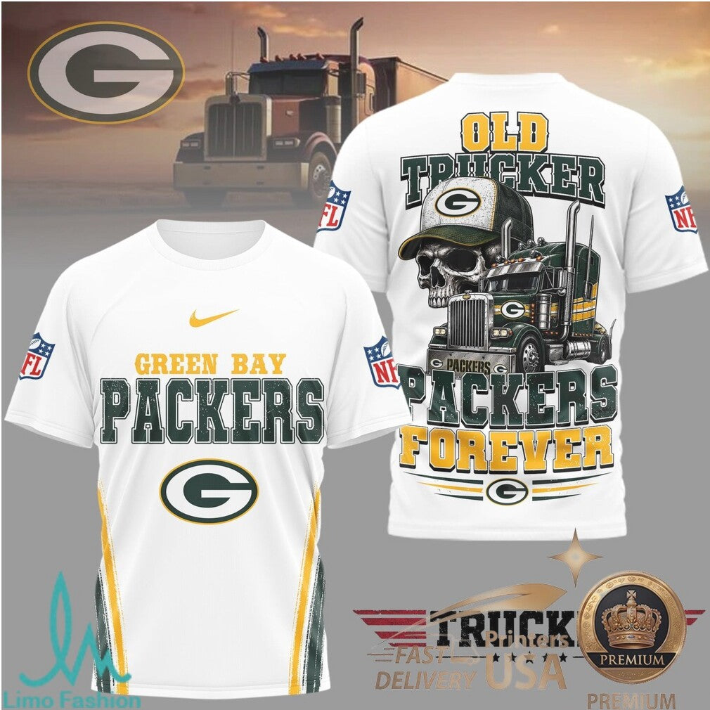 Green Bay Packers Old Trucker Skull Forever Graphic T Shirt - Limotees LLC