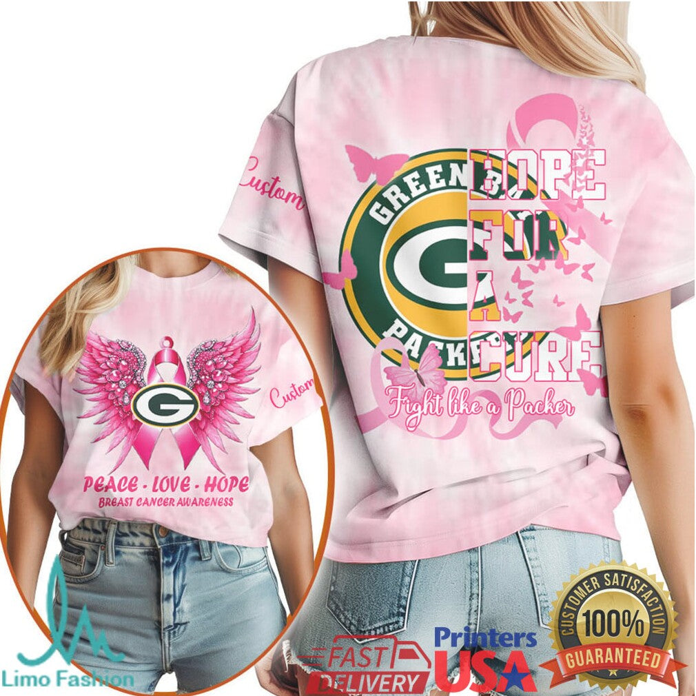 Green Bay Packers Peace Love Hope Breast Cancer Awareness Pink Tie Dye Tee - Limotees LLC