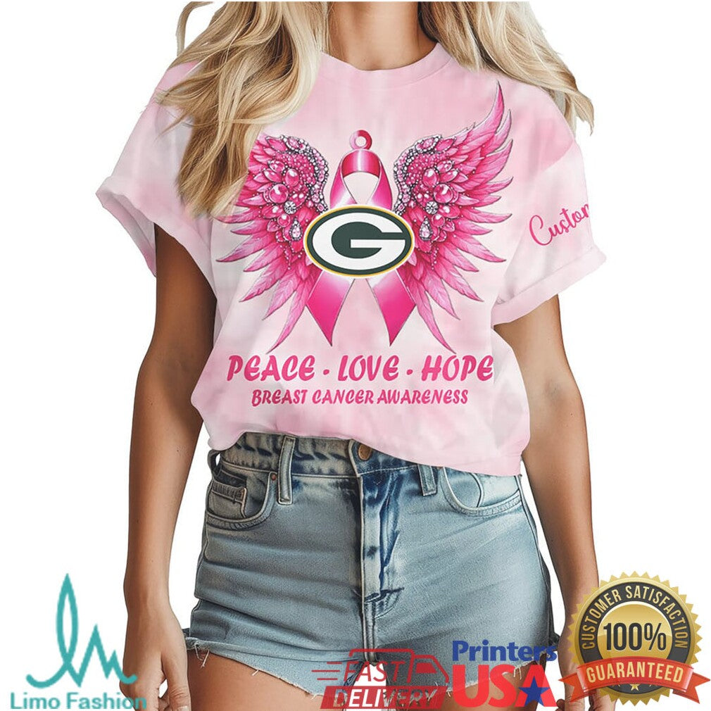 Green Bay Packers Peace Love Hope Breast Cancer Awareness Pink Tie Dye Tee - Limotees LLC