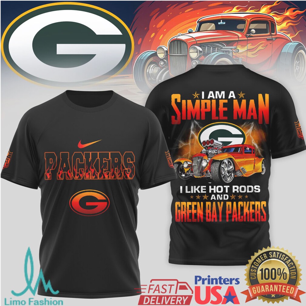 Green Bay Packers Simple Man Hot Rod Racing Black T Shirt