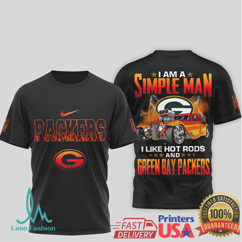 Green Bay Packers Simple Man Hot Rod Racing Black T Shirt