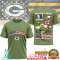 Green Bay Packers Snoopy 250th Anniversary USA Military Olive T Shirt - Limotees LLC