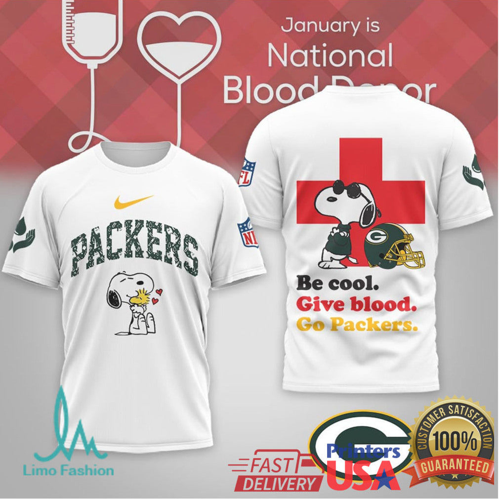 Green Bay Packers Snoopy National Blood Donor Month T Shirt - Limotees LLC
