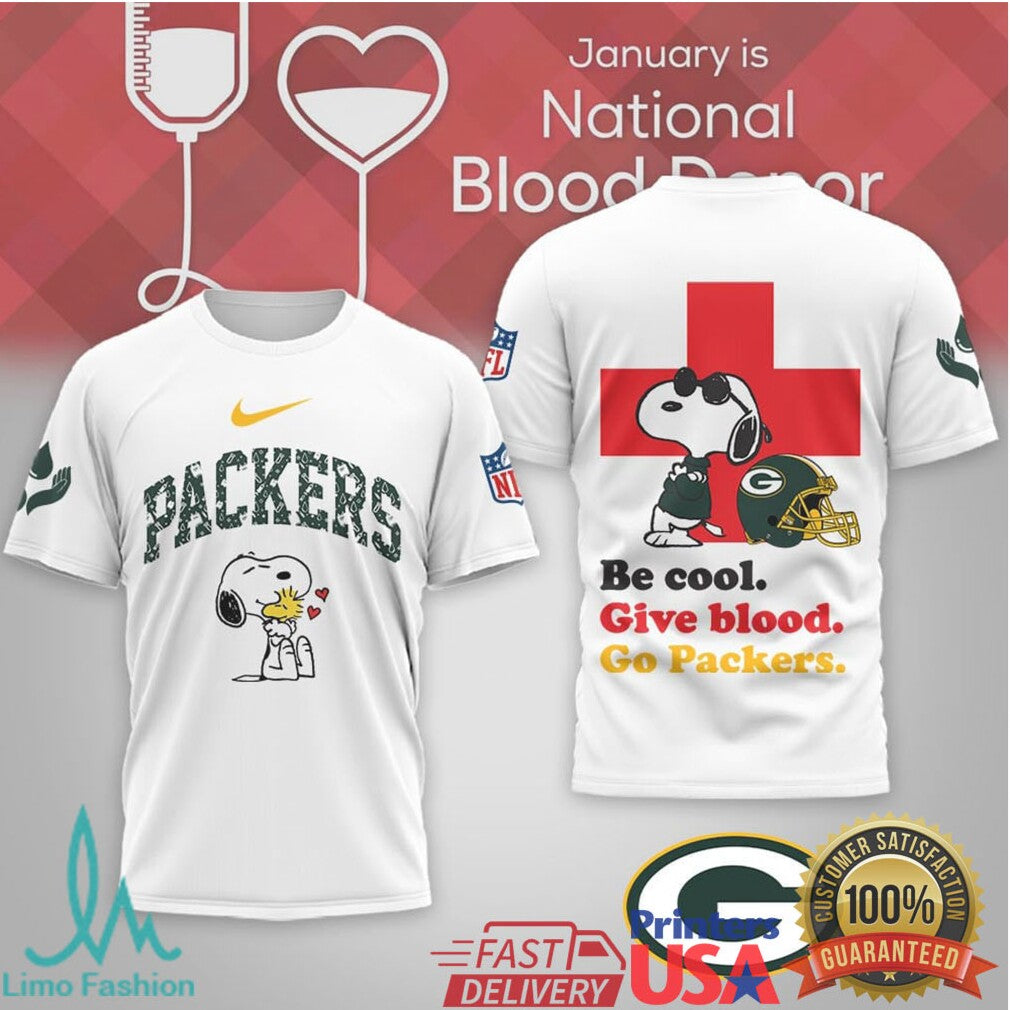 Green Bay Packers Snoopy National Blood Donor Month T Shirt - Limotees LLC