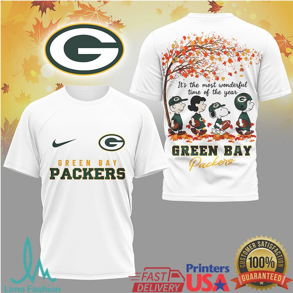 Green Bay Packers Snoopy Peanuts Fall Autumn Football Tshirt - Limotees LLC
