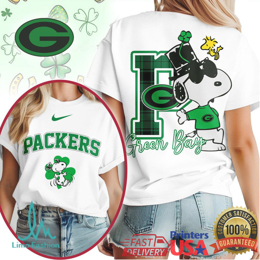 Green Bay Packers St. Patrick's Day T Shirt Snoopy Lucky Clover Green - Limotees LLC