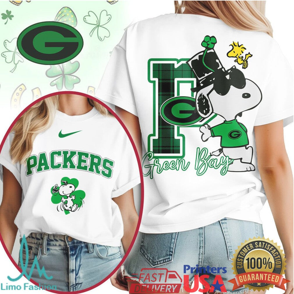 Green Bay Packers St. Patrick's Day T Shirt Snoopy Lucky Clover Green - Limotees LLC