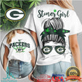 Green Bay Packers Stoner Girl Messy Bun Weed Leaf T Shirt - Limotees LLC