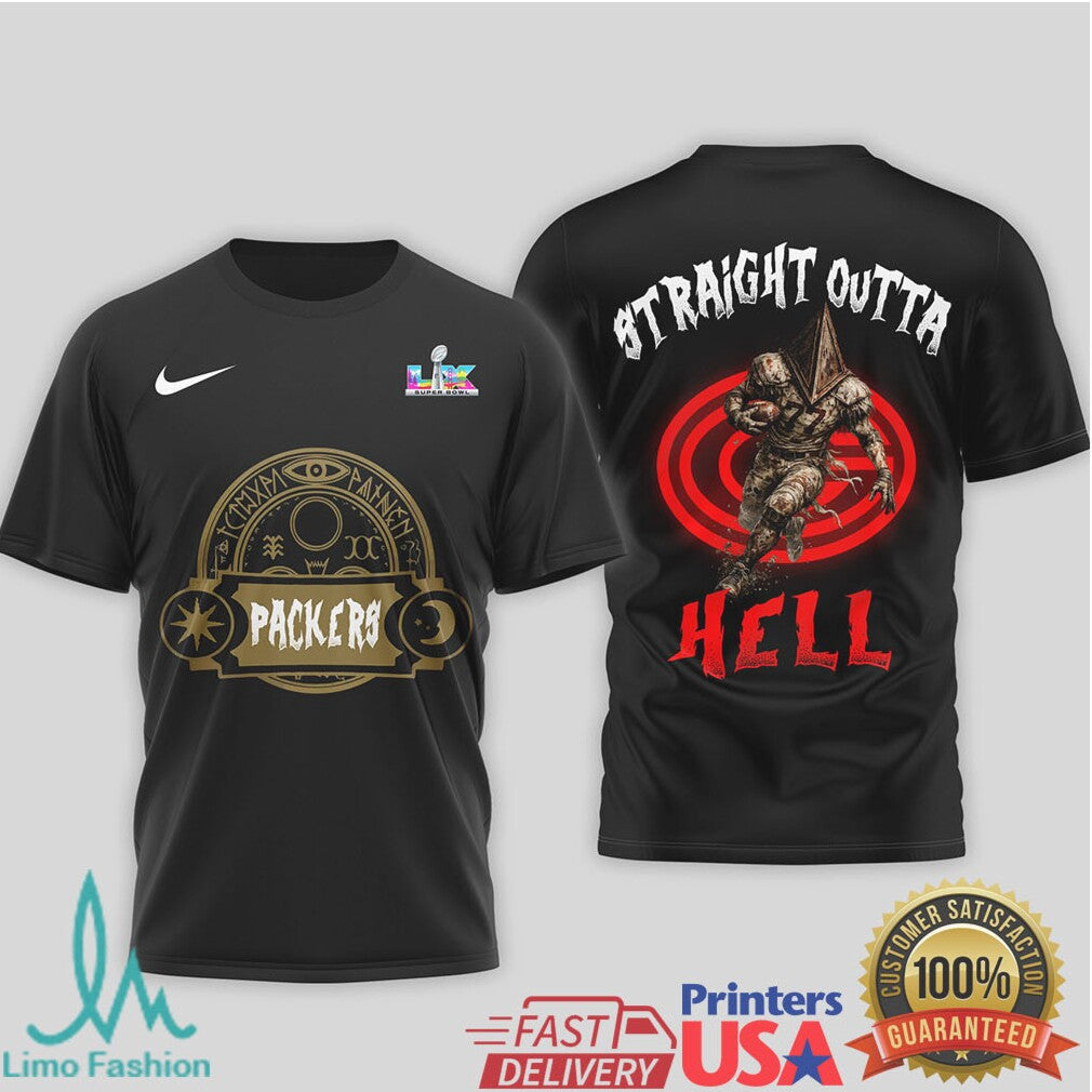 Green Bay Packers Straight Outta Hell Pyramid Head Horror Tee - Limotees LLC
