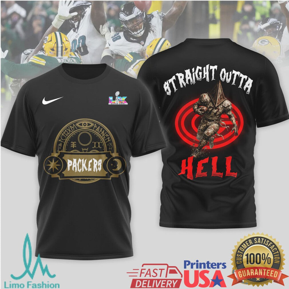 Green Bay Packers Straight Outta Hell Pyramid Head Horror Tee - Limotees LLC