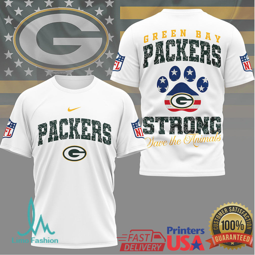 Green Bay Packers Strong Save the Animals Paw Print NFL T Shirt - Limotees LLC