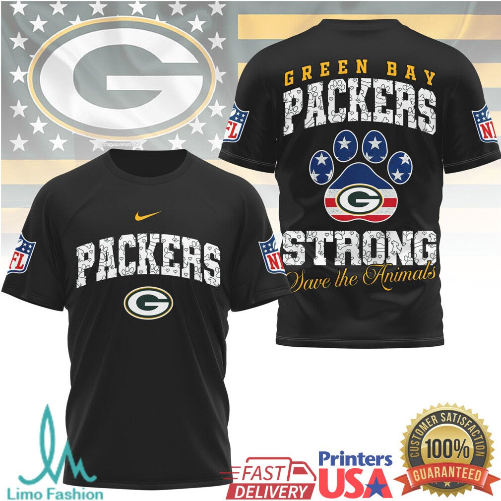 Green Bay Packers Strong Save the Animals Paw Print NFL T Shirt - Limotees LLC