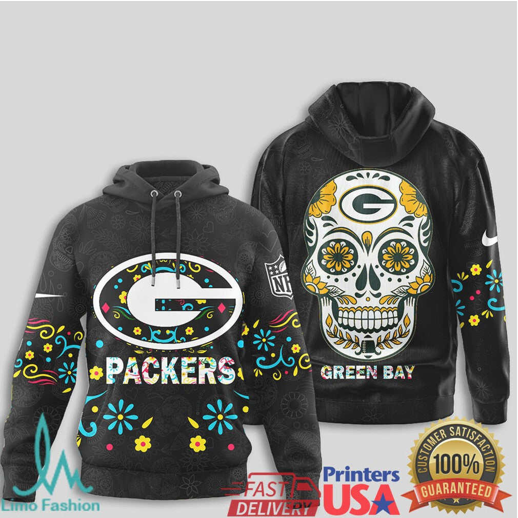 Green Bay Packers Sugar Skull T Shirt NFL Mexican Style Football Apparel - Limotees LLC