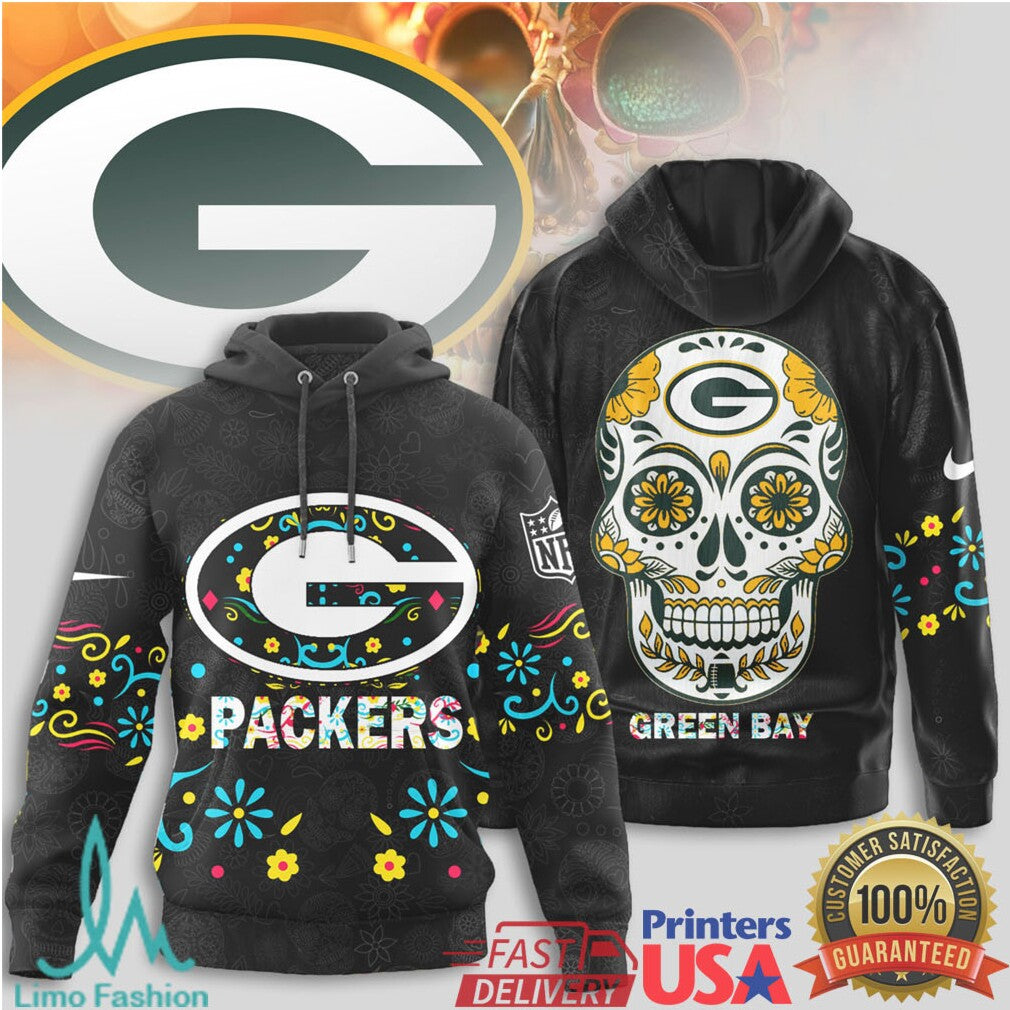 Green Bay Packers Sugar Skull T Shirt NFL Mexican Style Football Apparel - Limotees LLC
