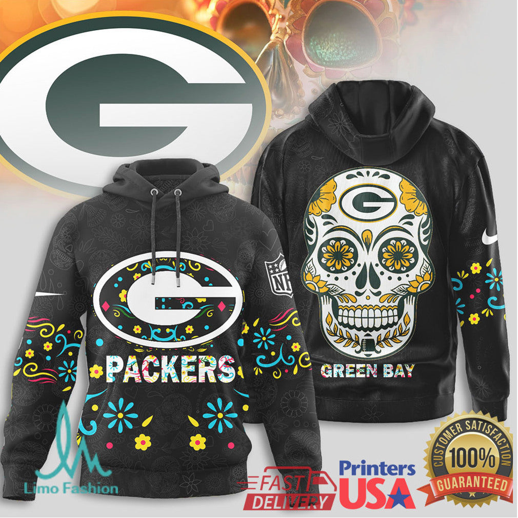 Green Bay Packers Sugar Skull T Shirt NFL Mexican Style Football Apparel - Limotees LLC