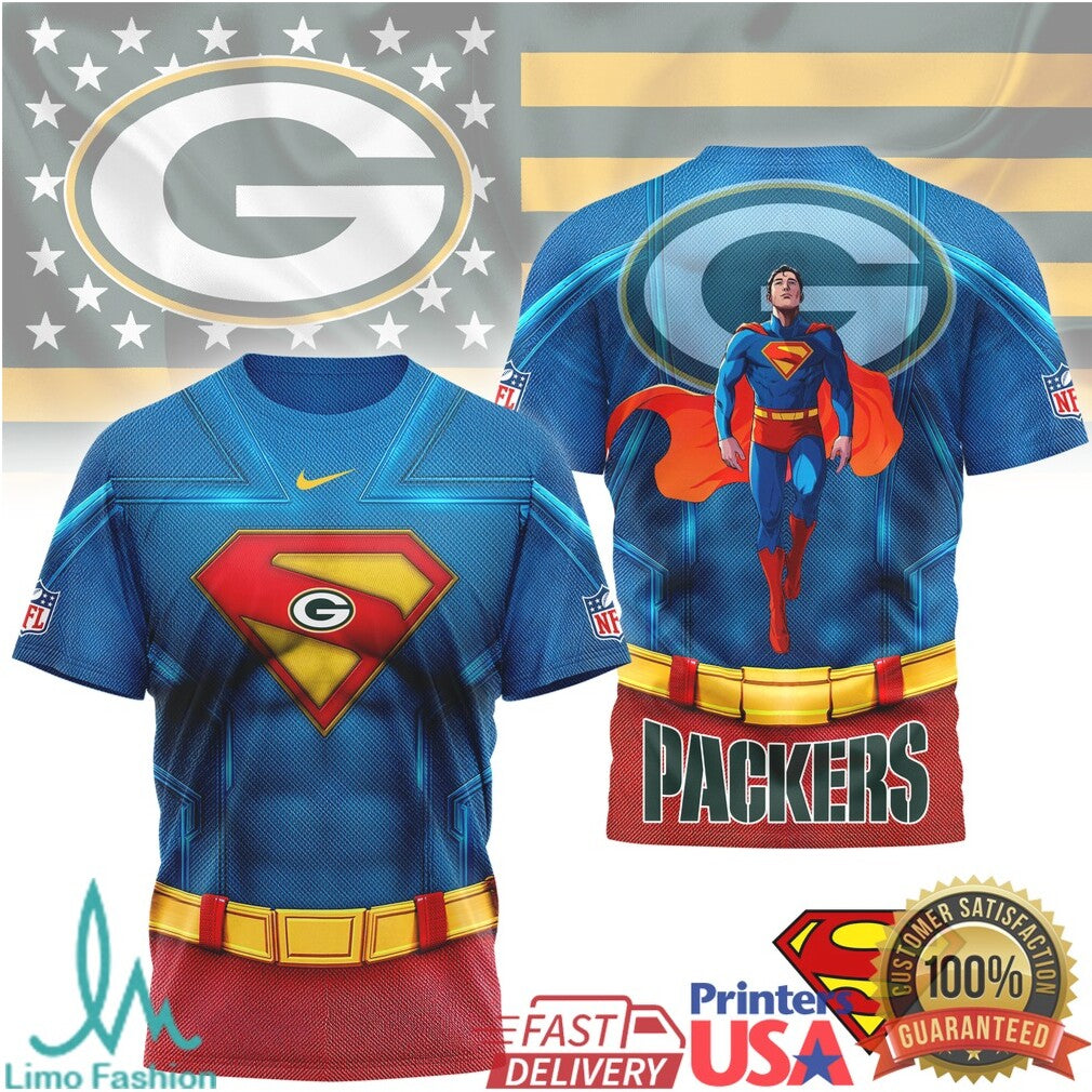 Green Bay Packers Superman Hero Series 3D Graphic T Shirt NFL Fan Apparel - Limotees LLC
