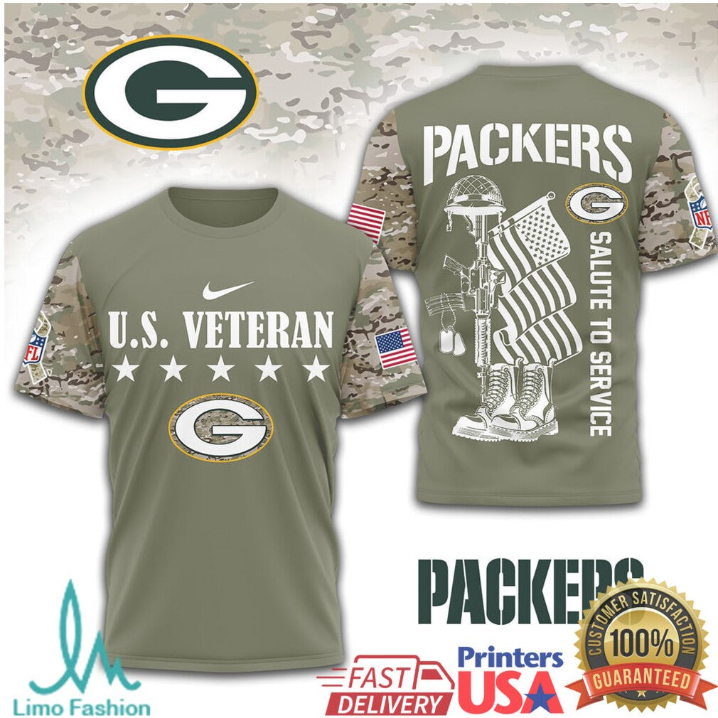 Green Bay Packers U.S. Veteran Salute to Service Military Olive T Shirt - Limotees LLC