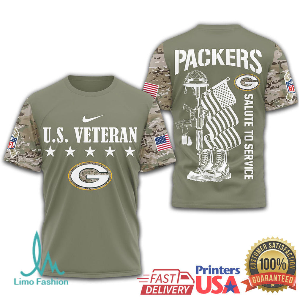 Green Bay Packers U.S. Veteran Salute to Service Military Olive T Shirt - Limotees LLC