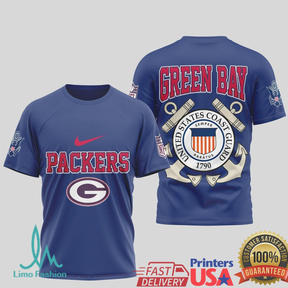 Green Bay Packers US Coast Guard Military Salute Navy Blue Fan T Shirt