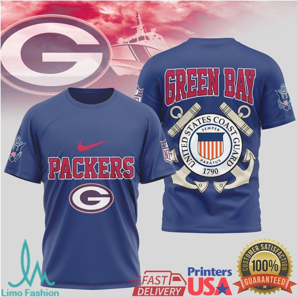 Green Bay Packers US Coast Guard Military Salute Navy Blue Fan T Shirt