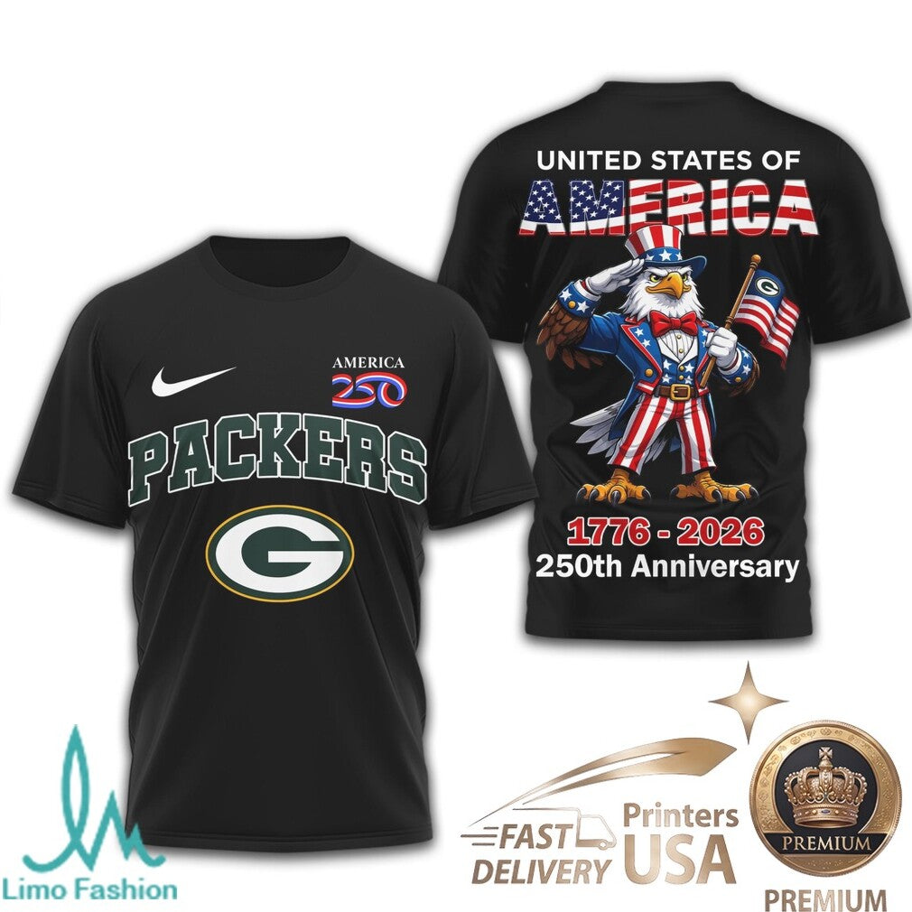 Green Bay Packers USA 250th Anniversary Eagle Patriotic T Shirt - Limotees LLC